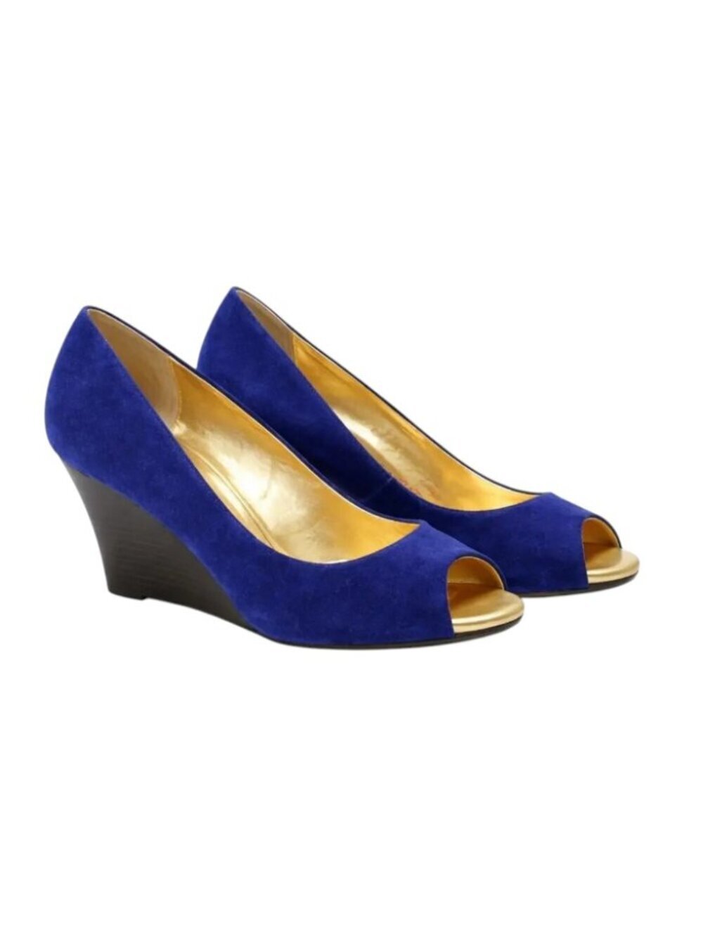 Lilly Pulitzer Resort Chic Wedge in Bomber Blue Suede Peep Toe Sz 9 Gold Insole
